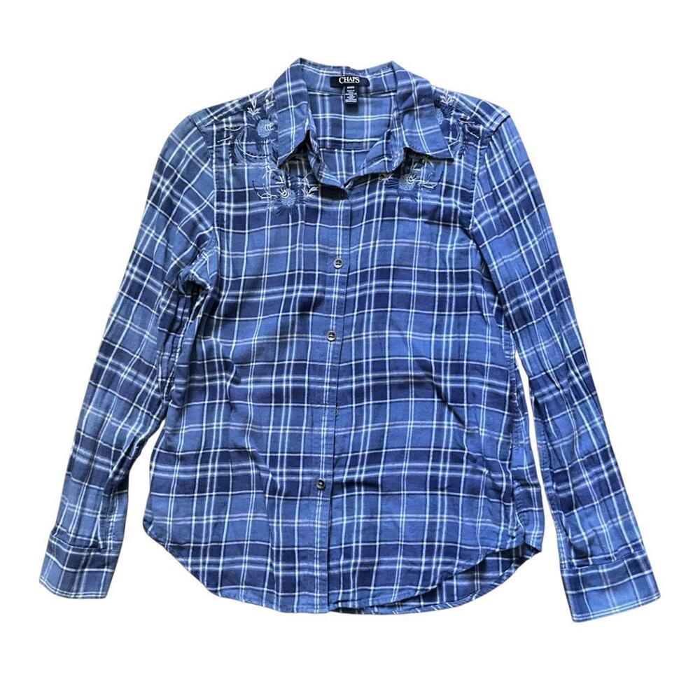 Chaps Blue Plaid Floral Flannel: Y2K, Modern